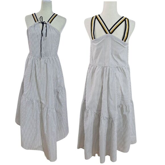 Current Air Women Sleeveless Pin Stripped Tiered Midi Dress Travel Vacation Sz S - Picture 8 of 9